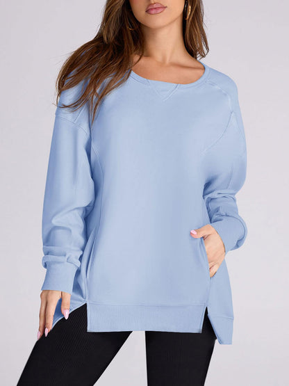 Women's High Low Side Slit Pullover Sweatshirt With Pockets