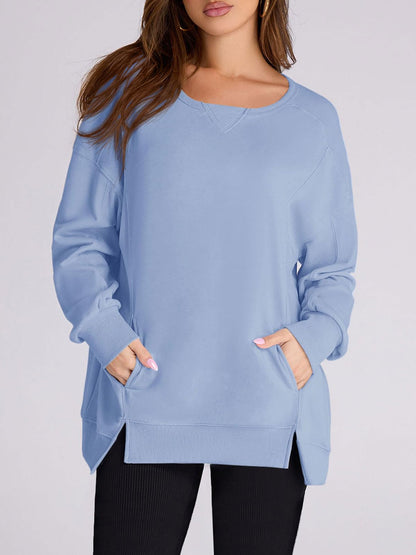 Women's High Low Side Slit Pullover Sweatshirt With Pockets