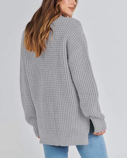Women's Waffle Side Slit Knit Sweater