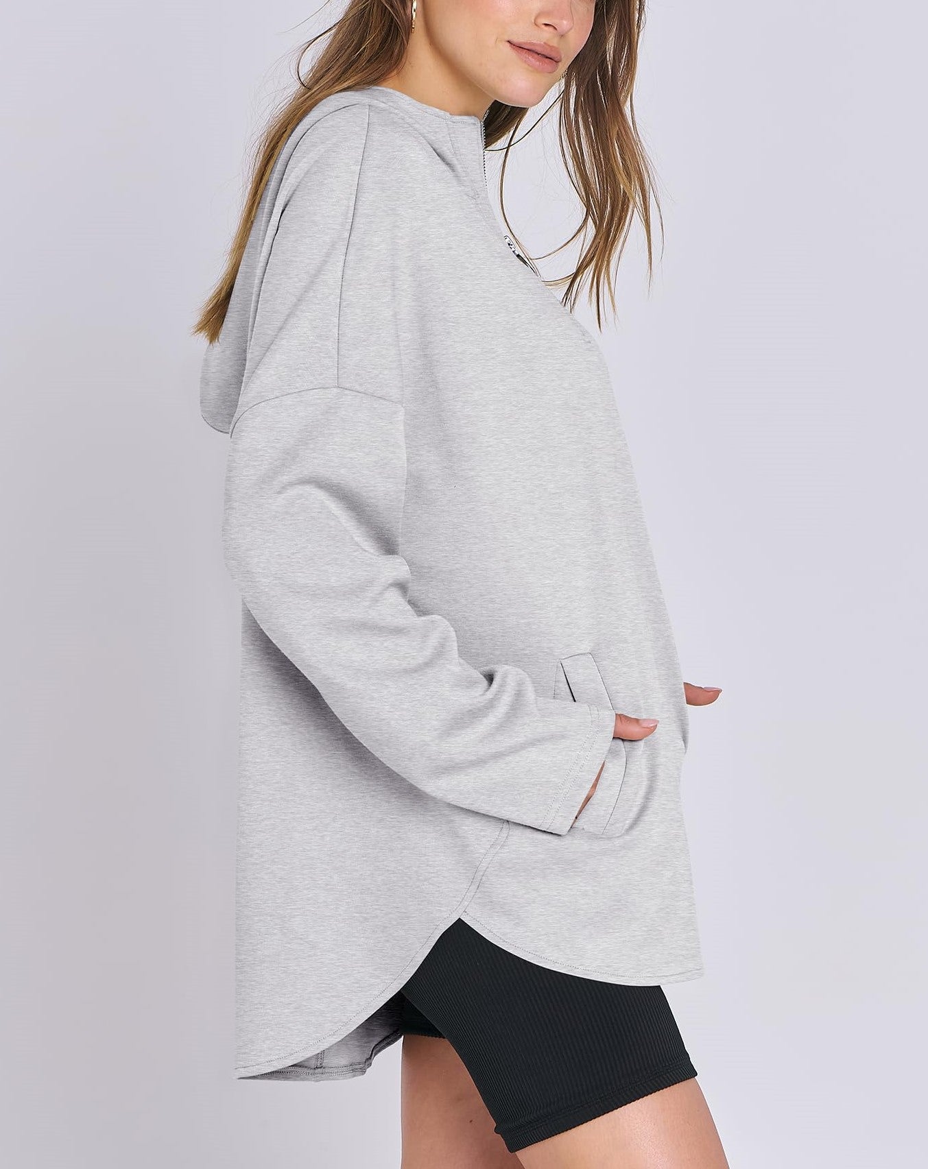Women's Quarter Zip Oversized Tunic Hoodie