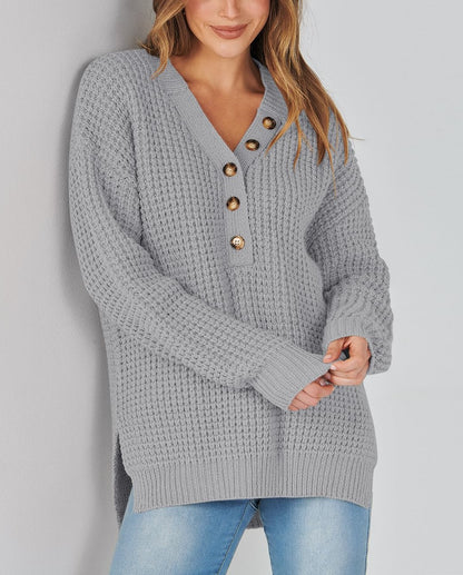 Women's Waffle Side Slit Knit Sweater
