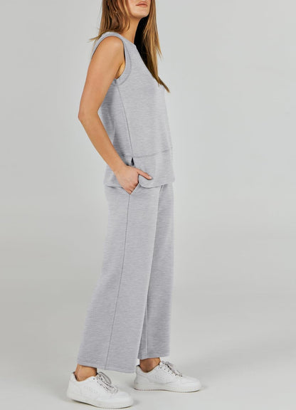 Women's Sleeveless Wide Leg Tracksuits 2 Piece Sets
