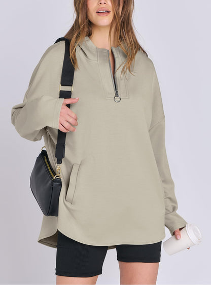 Women's Quarter Zip Oversized Tunic Hoodie