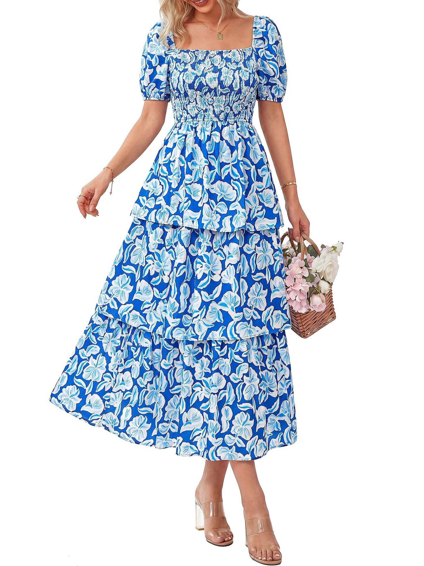 Women's Vacation Style Floral Print Square Neck Dress