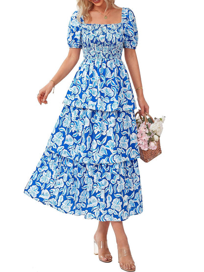 Women's Vacation Style Floral Print Square Neck Dress