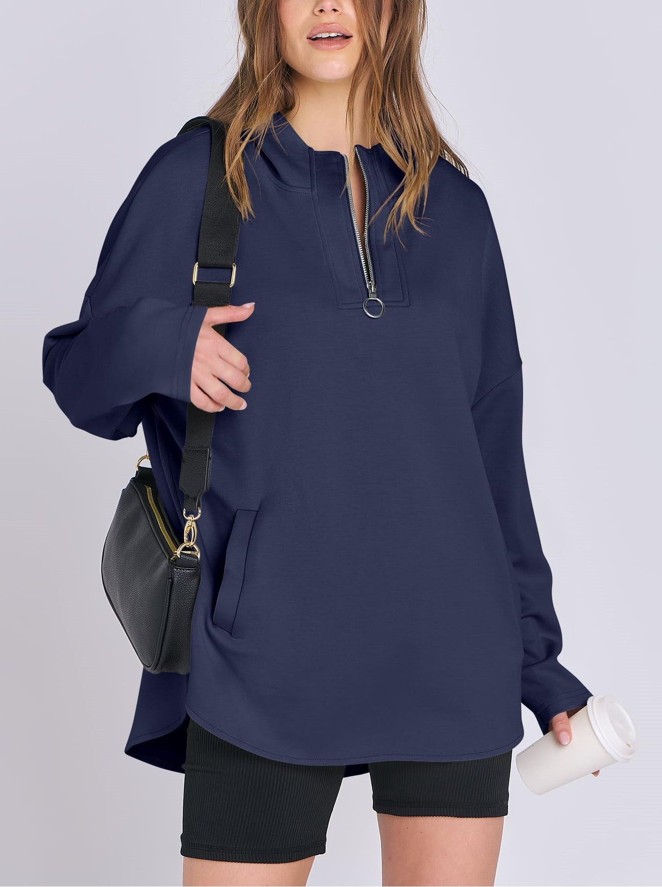 Women's Quarter Zip Oversized Tunic Hoodie