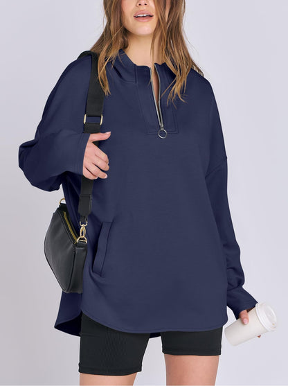 Women's Quarter Zip Oversized Tunic Hoodie