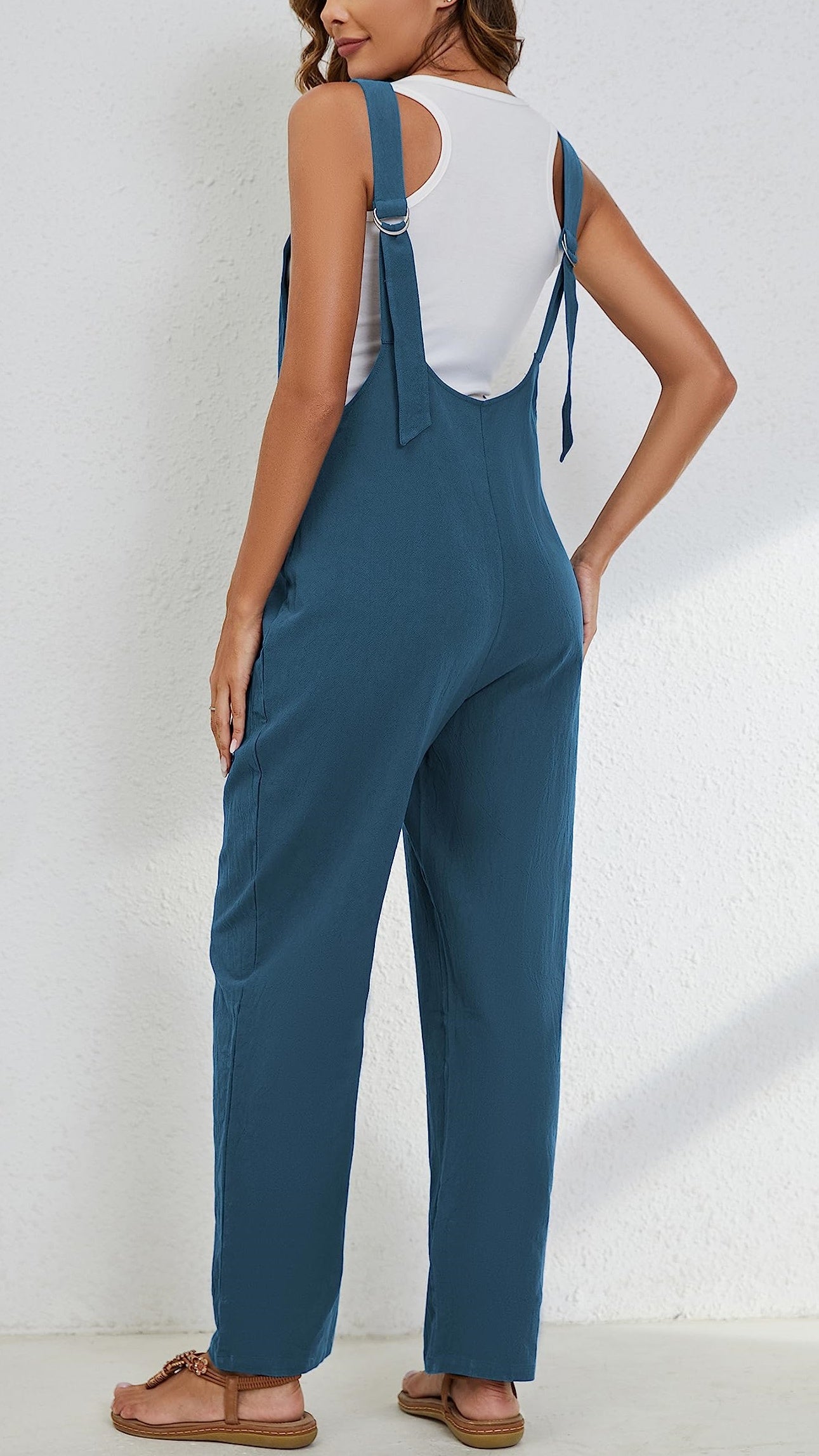 Women's Adjustable Straps Button Up Jumpsuit
