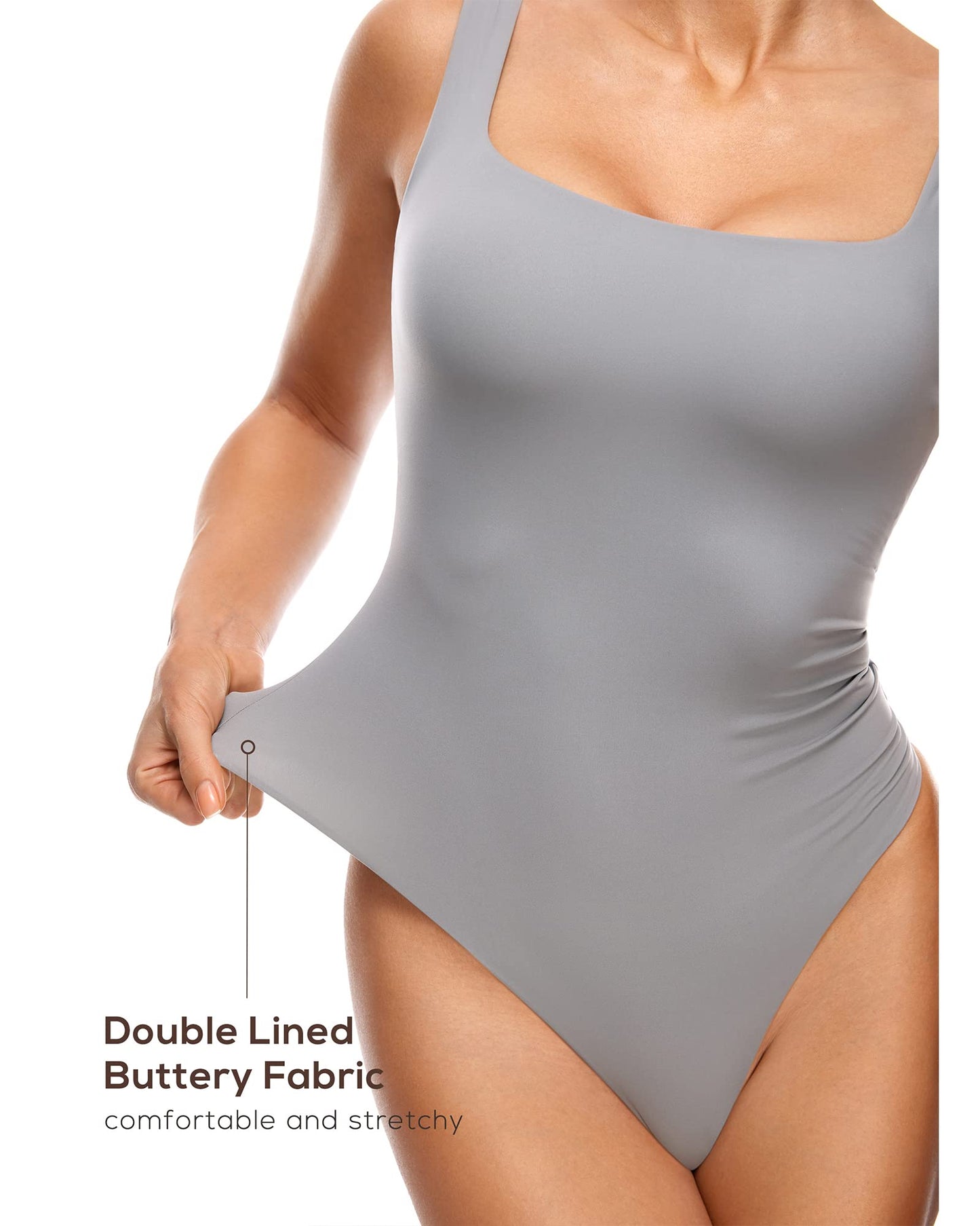 Women's Square Neck Sleeveless Thong Bodysuit