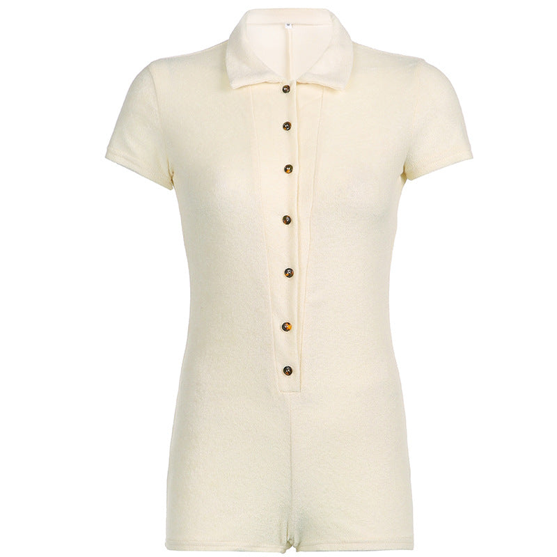 Women's Collar Button Front Short Sleeve One Piece Romper