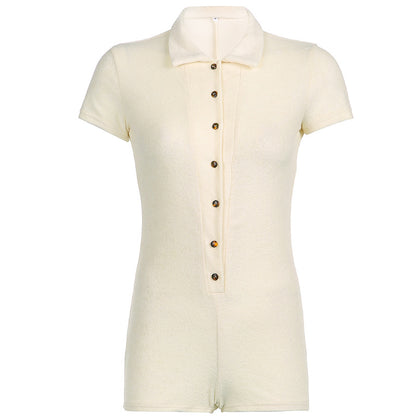 Women's Collar Button Front Short Sleeve One Piece Romper
