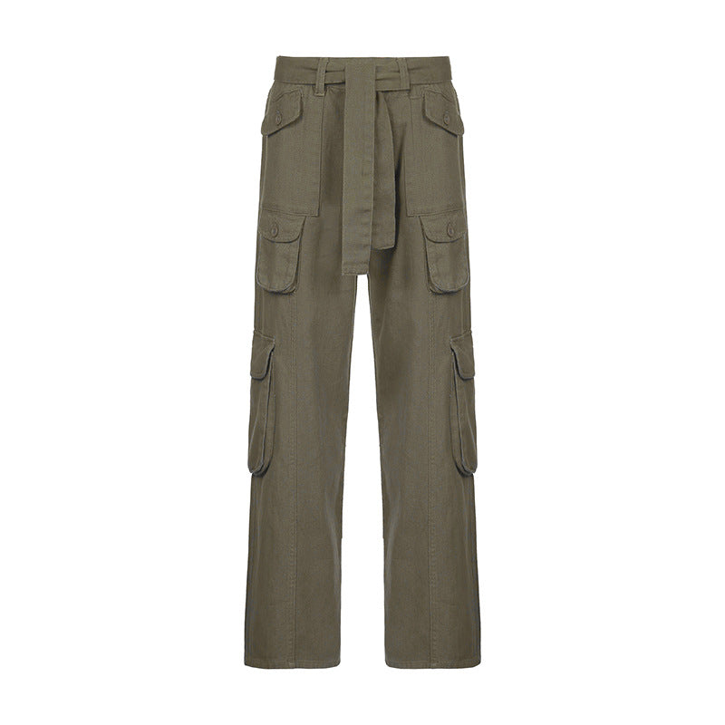 High-waisted multi-pocket straight overalls