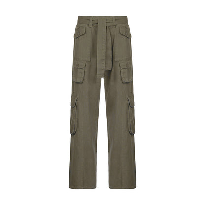 High-waisted multi-pocket straight overalls