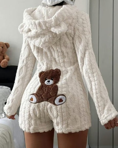 Woemn's Fuzzy Hooded Pajamas Romper