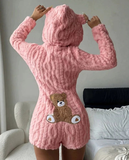 Woemn's Fuzzy Hooded Pajamas Romper