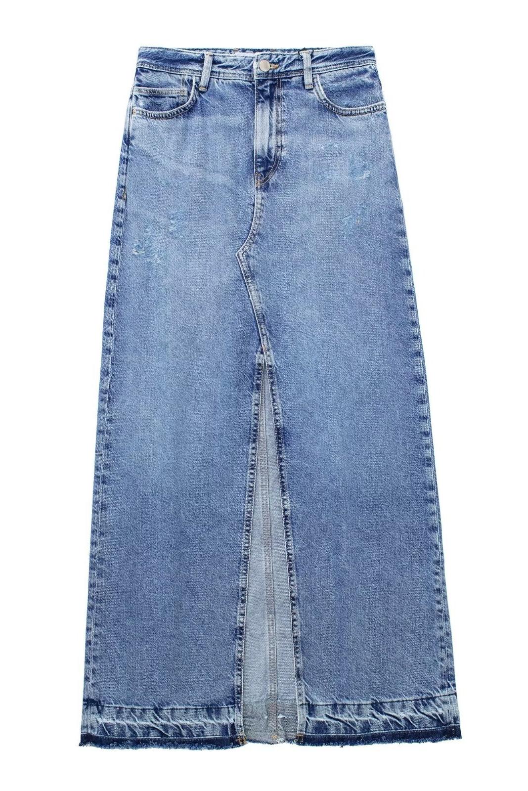 Front Slit Fringe Denim Skirt