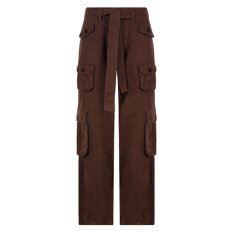 High-waisted multi-pocket straight overalls