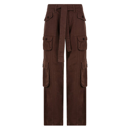 High-waisted multi-pocket straight overalls
