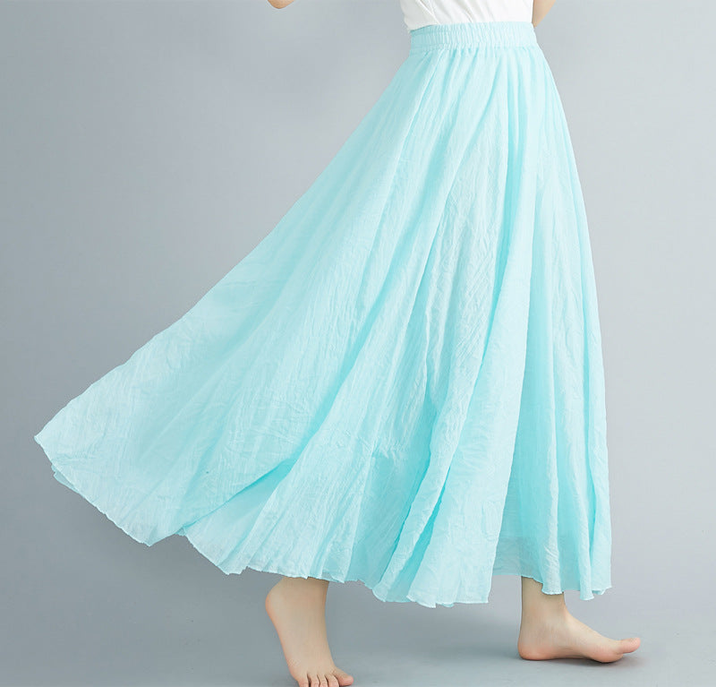 SOLID COLOR NATIONAL STYLE COTTON LINEN SKIRT