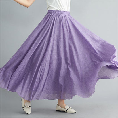 SOLID COLOR NATIONAL STYLE COTTON LINEN SKIRT