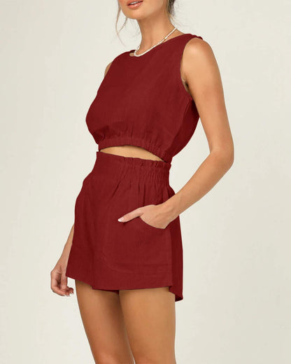 Sleeveless Round Neck Crop 2 Piece Outfits