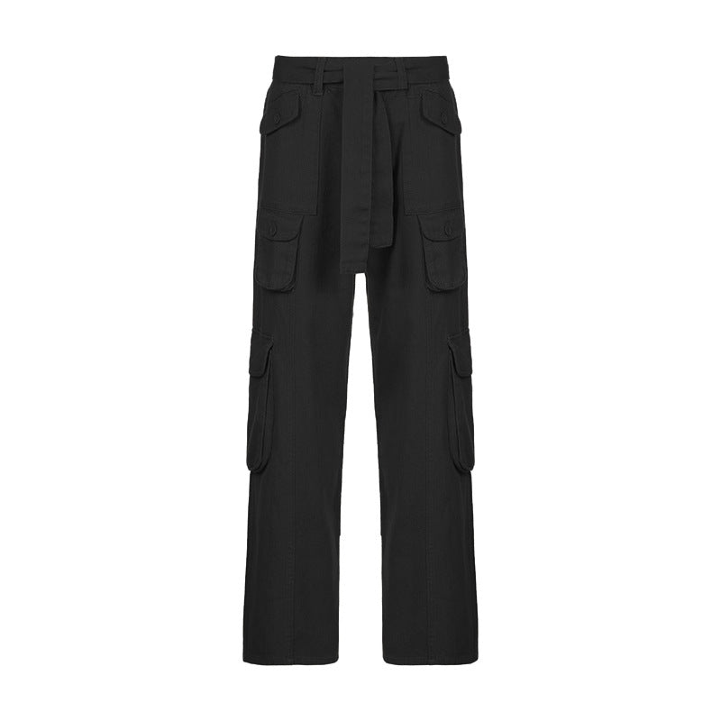 High-waisted multi-pocket straight overalls