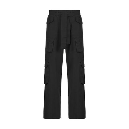 High-waisted multi-pocket straight overalls