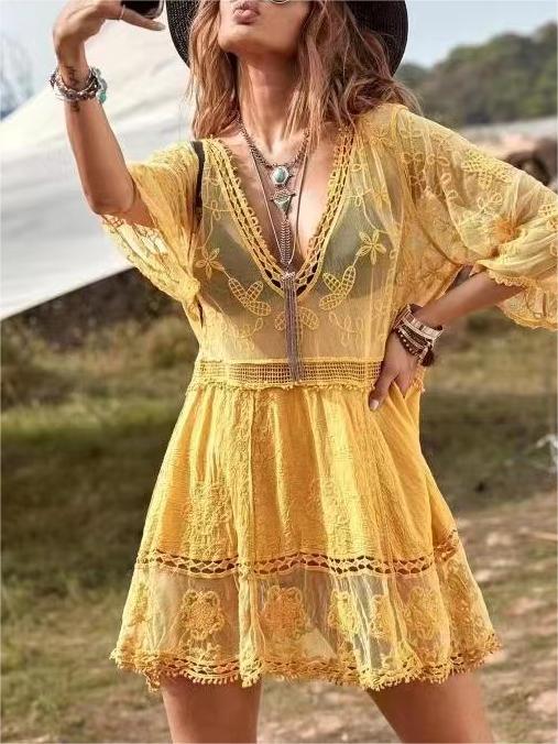 Women's Lace Bathing Suit Cover Up V-Neck Coverups