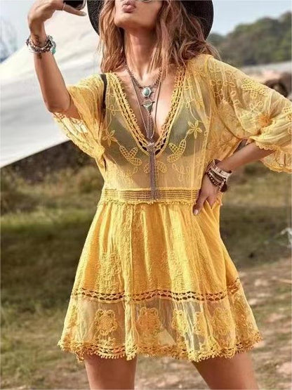 Women's Lace Bathing Suit Cover Up V-Neck Coverups