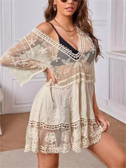 Women's Lace Bathing Suit Cover Up V-Neck Coverups