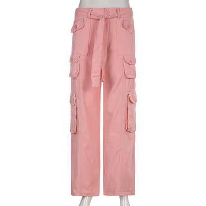 High-waisted multi-pocket straight overalls