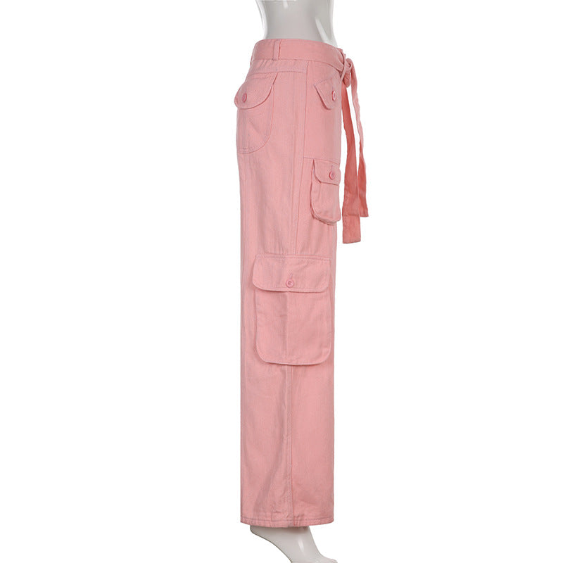 High-waisted multi-pocket straight overalls