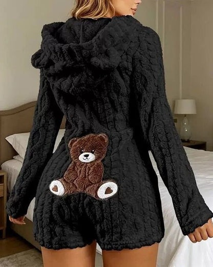Woemn's Fuzzy Hooded Pajamas Romper