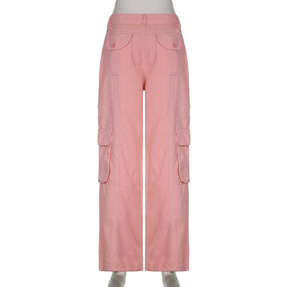 High-waisted multi-pocket straight overalls