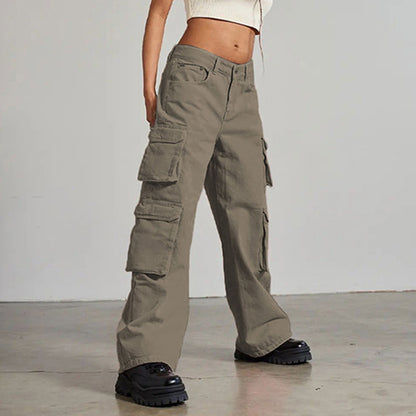 High-waisted multi-pocket straight overalls
