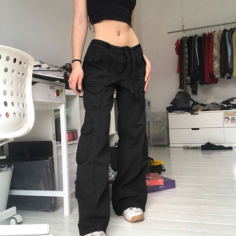 High-waisted multi-pocket straight overalls