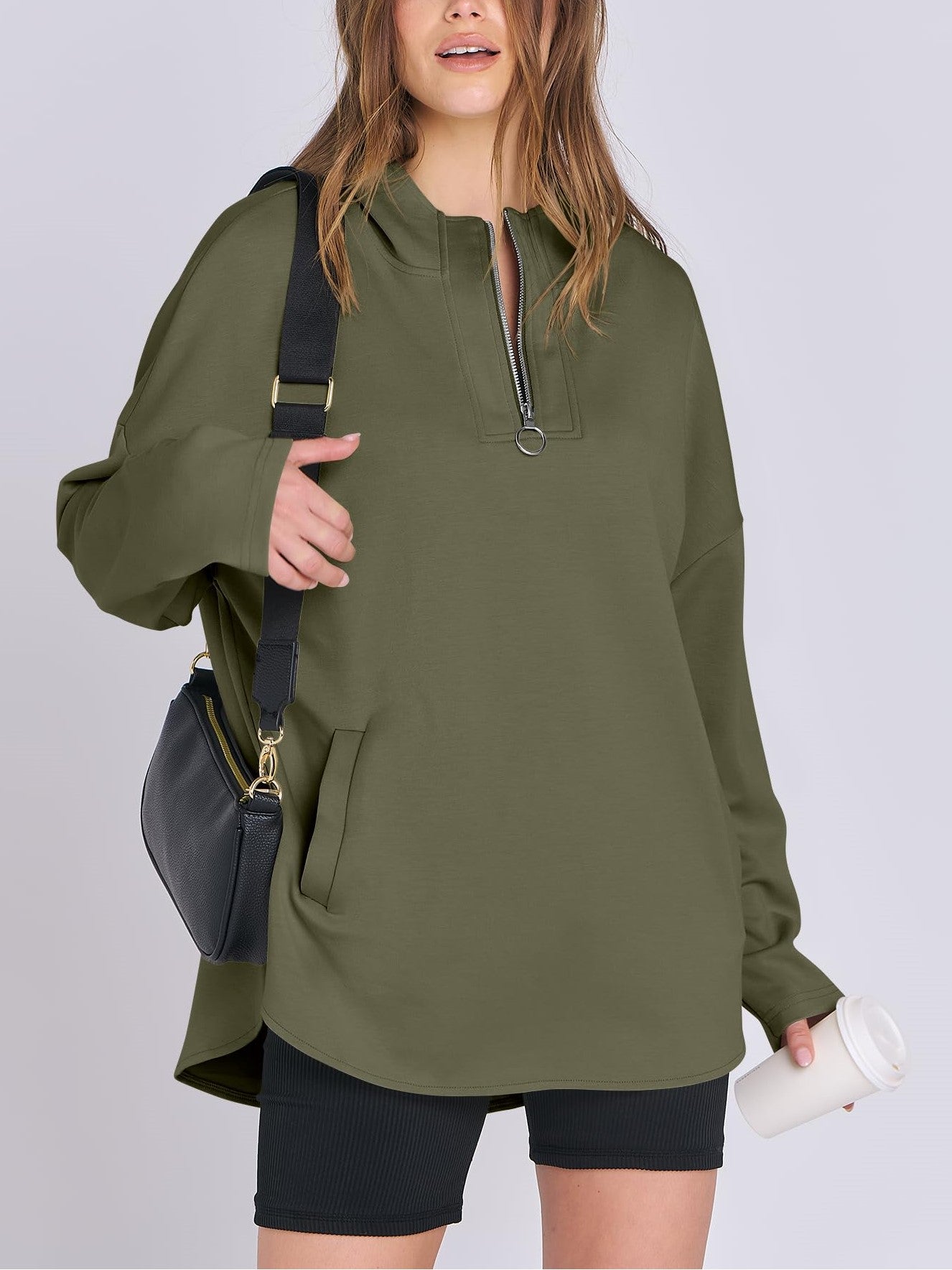 Women's Quarter Zip Oversized Tunic Hoodie