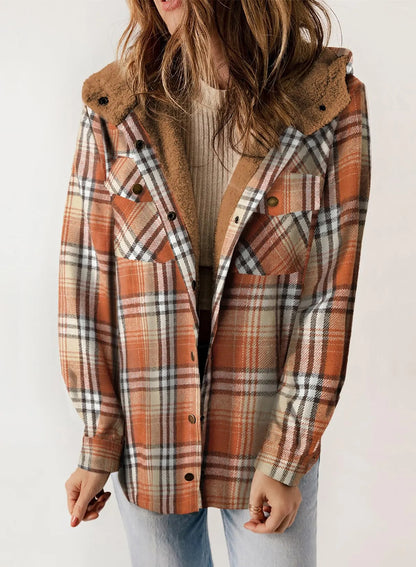 Women's Flannel Plaid Fleece Hooded Jacket