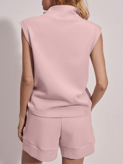 Women's Summer Half Zip Sleeveless Two-Piece Shorts Set