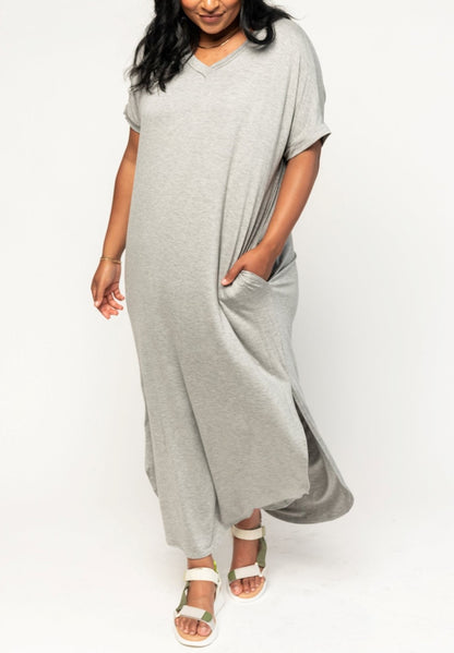 Women's Loose V-neck Split T-shirt Dress