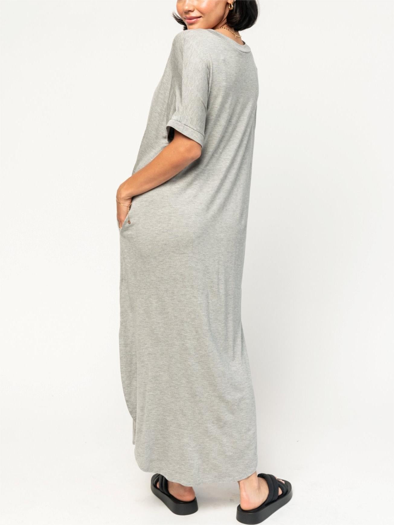 Women's Loose V-neck Split T-shirt Dress