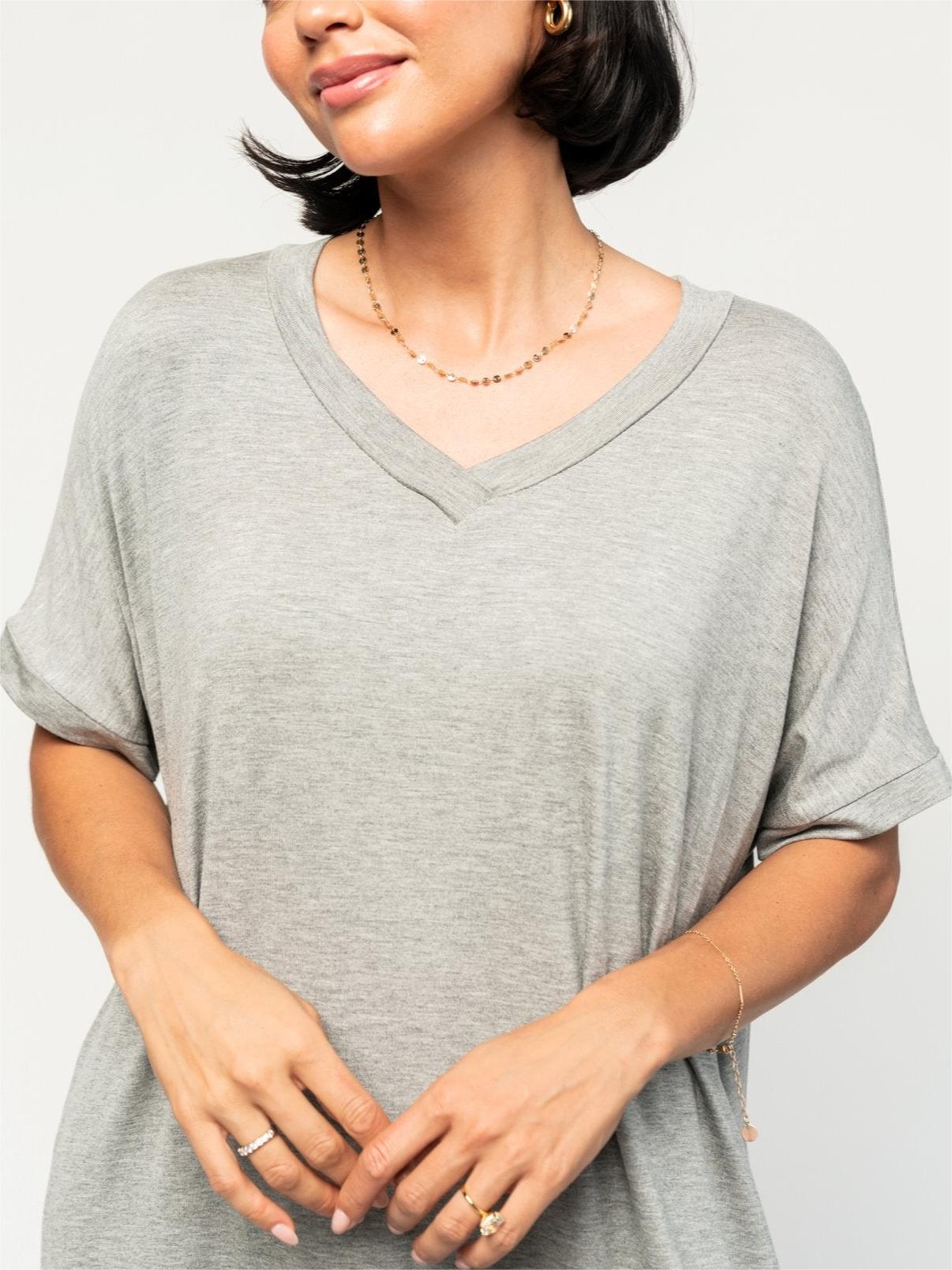 Women's Loose V-neck Split T-shirt Dress