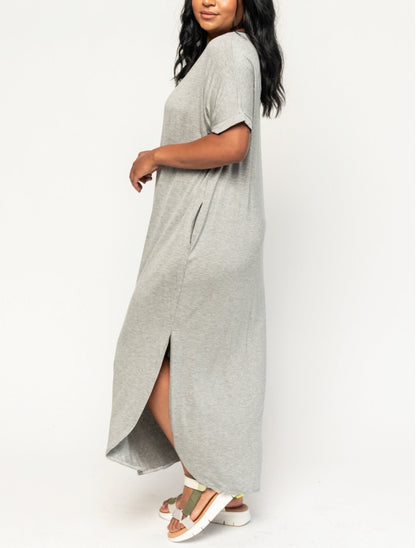 Women's Loose V-neck Split T-shirt Dress