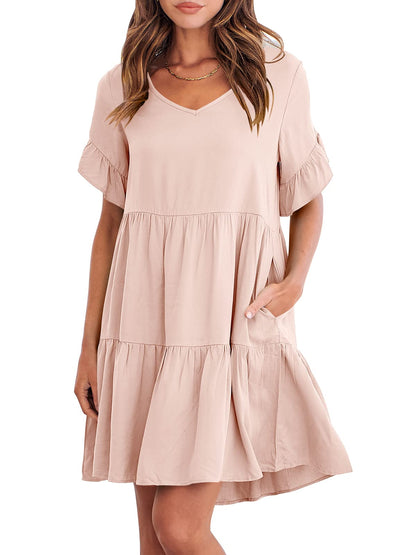 Casual Ruffle A-Line Flowy Mini Beach Dress