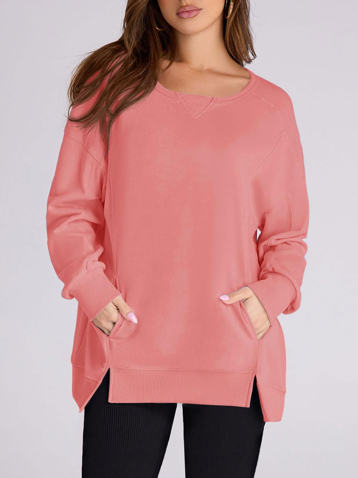 Women's High Low Side Slit Pullover Sweatshirt With Pockets