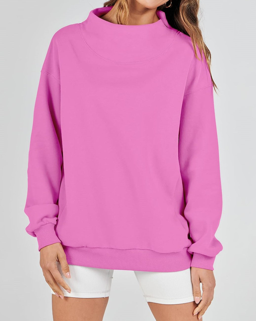 Women's Slit Mock Neck Oversized Sweatshirt