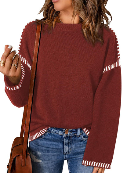 Women's Contrast Cable Knit Pullover Sweater