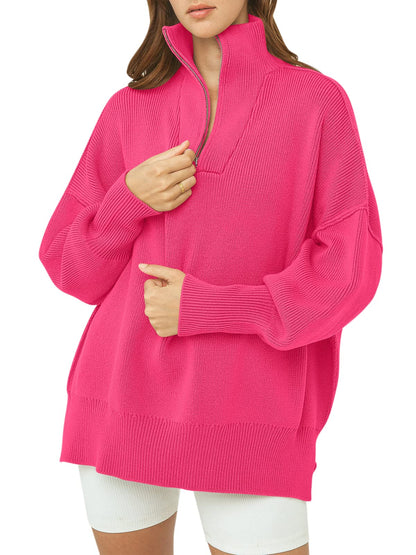 Women's Oversized Quarter Zip Sweater Pullover