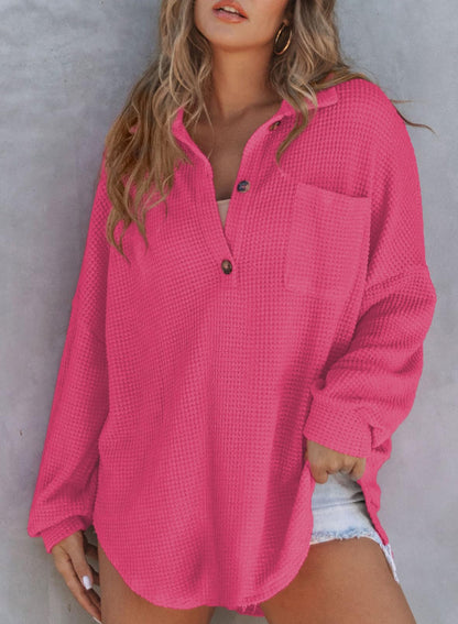 Women's Waffle Knit Long Sleeve Sweatshirt