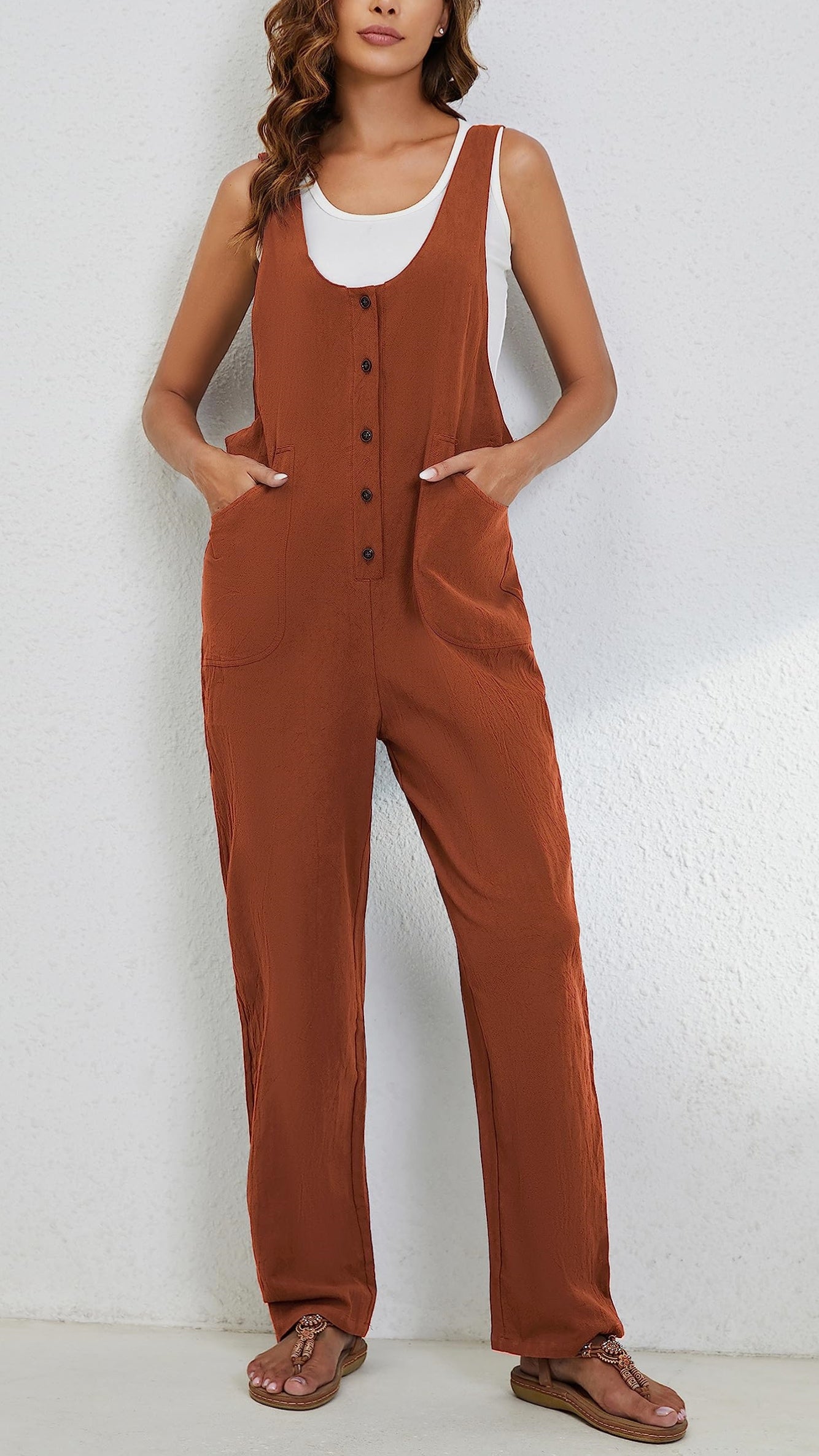 Women's Adjustable Straps Button Up Jumpsuit